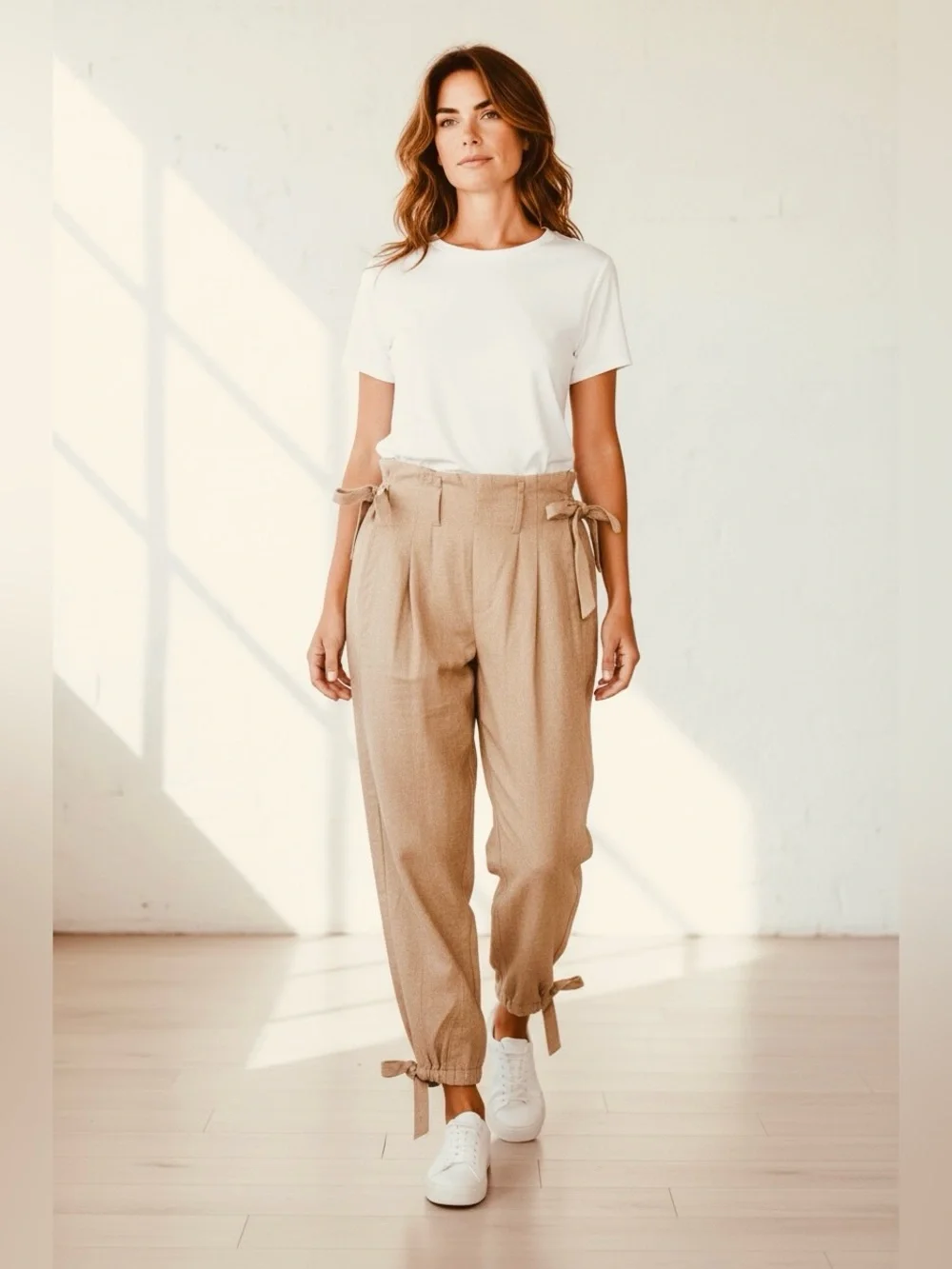 Free People Paperbag Ties High Waist Tan Women’s Pants Size Medium NWT